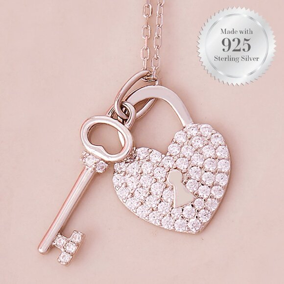 Heart Lock Necklace - 925 Sterling Silver Charmed Aroma Valentine Collection - Picture 1 of 3